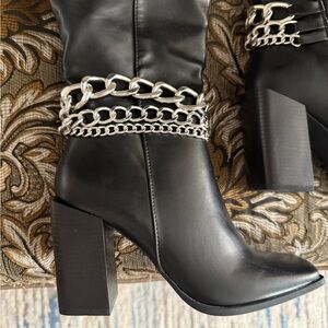 Black Chain-Embellished Women's Boots Size 6 - Never Worn